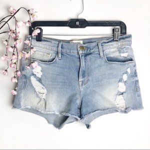 Frame Le Cutoff Distressed Lightwash Denim Shorts - image 1